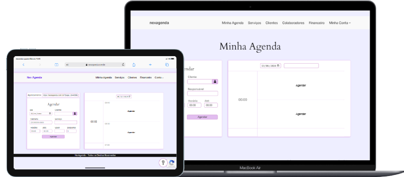 Um notebook com a imagem do site Nex Agenda
